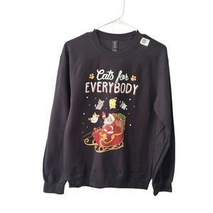 Cats for‎ Everybody Christmas Santa Sleigh Graphic Holiday Sweatshirt Black